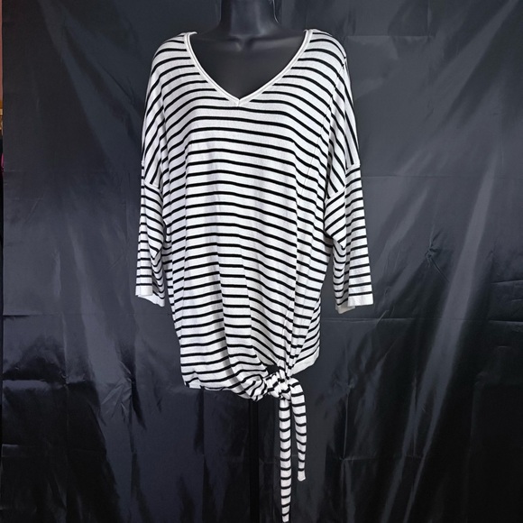 Time Tru Stylish Striped V-Neck Long Sleeve Top Sz XXXL - Picture 2 of 14